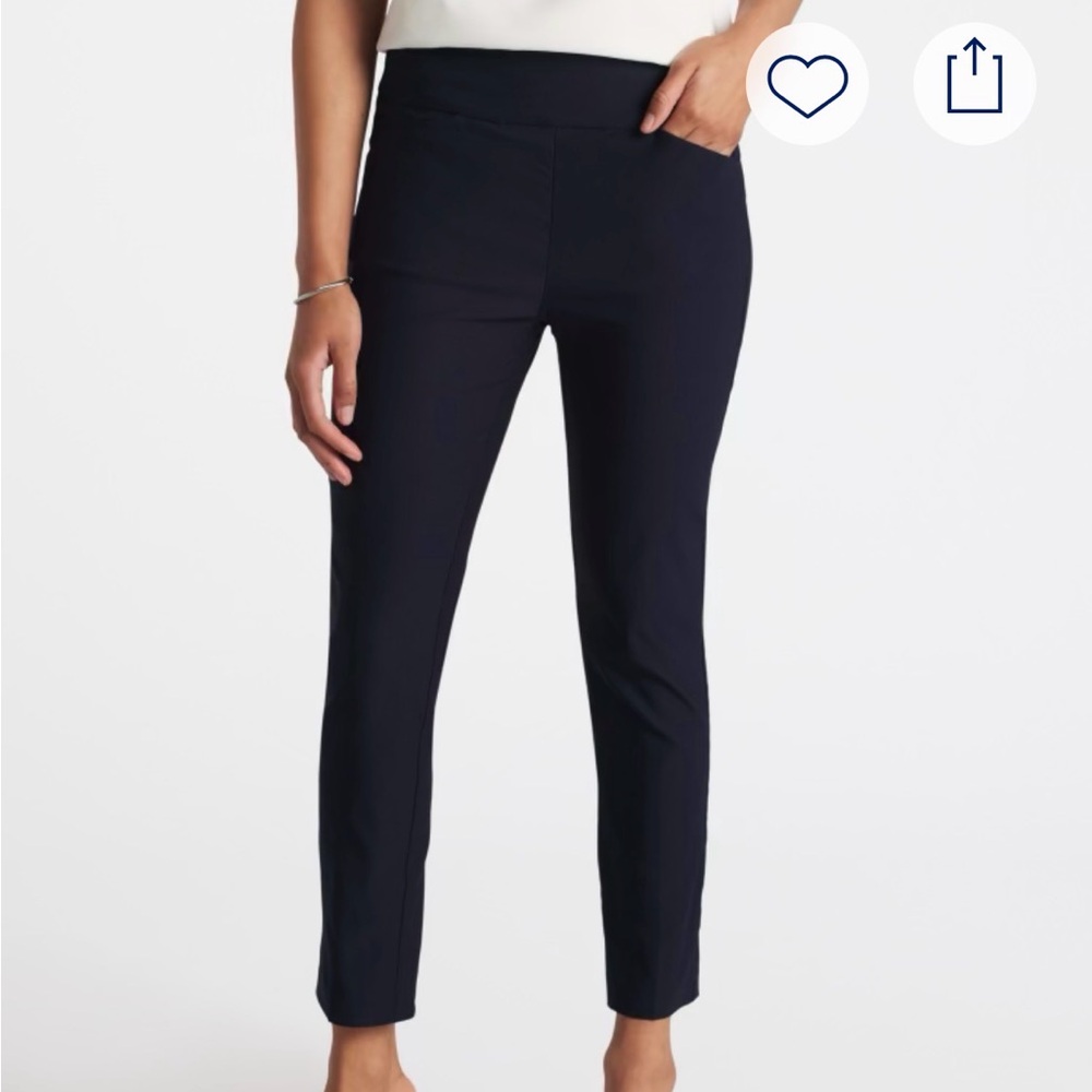 Navy Straight Leg Pull On Ankle Pants